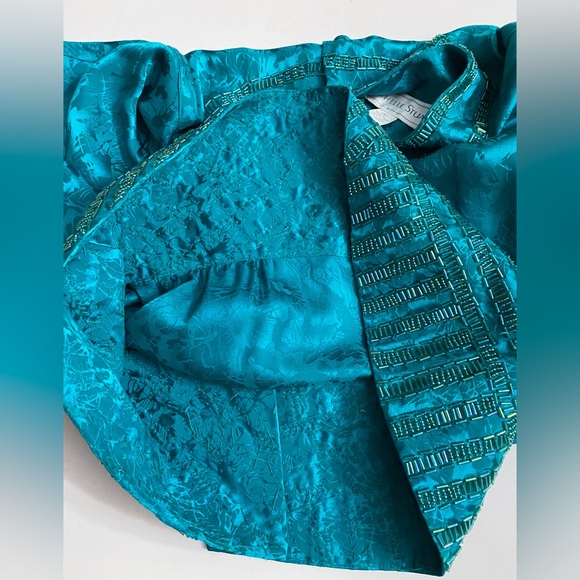 Michelle Stuart silk blouse glass beaded green silk long dolman sleeve size 8 - Picture 9 of 16